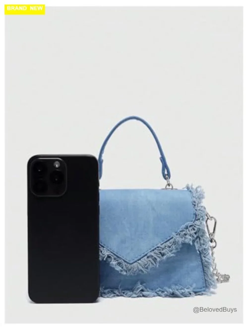 Fringe Hobo Bag Tassel Trim Small Denim Vegan Suede Crossbody